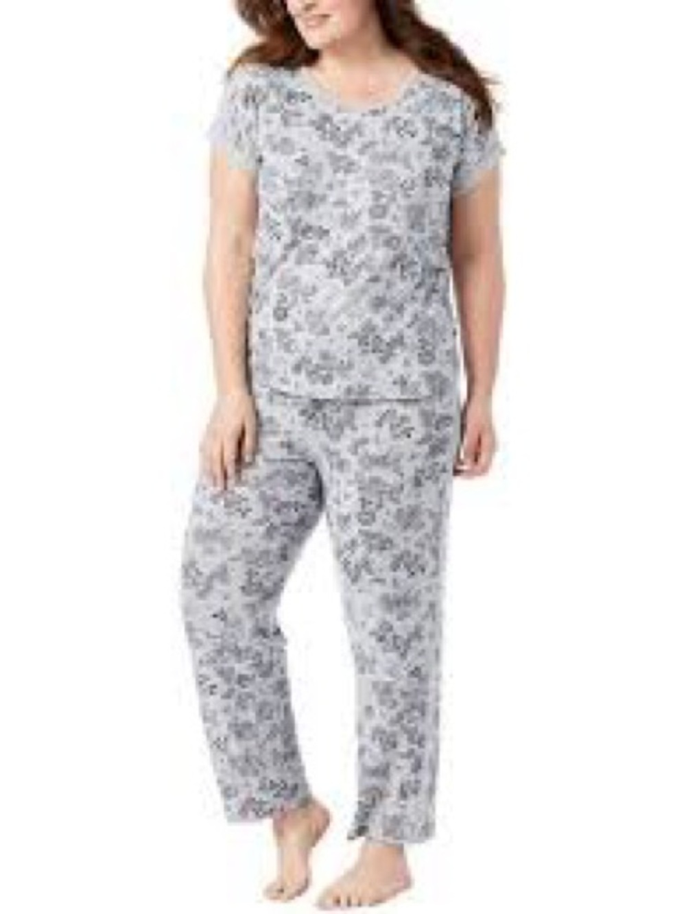 Lucky Brand Ladies 2 piece Pajama Set GRAY DENIM FLORAL Size Large